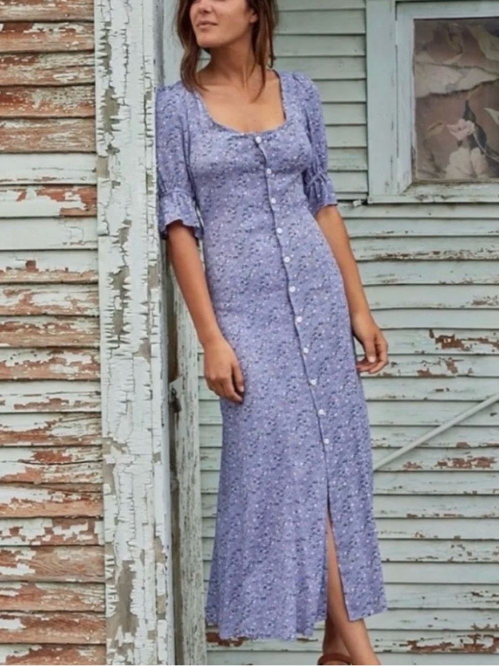 Christy Dawn Lennon Dress in Blue Floral Button-Front Maxi Dress Size S